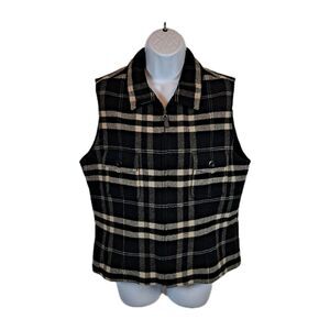 Breeches Vintage Women's Wool Blend Vest Size L Plaid Full Zip Lined Black White